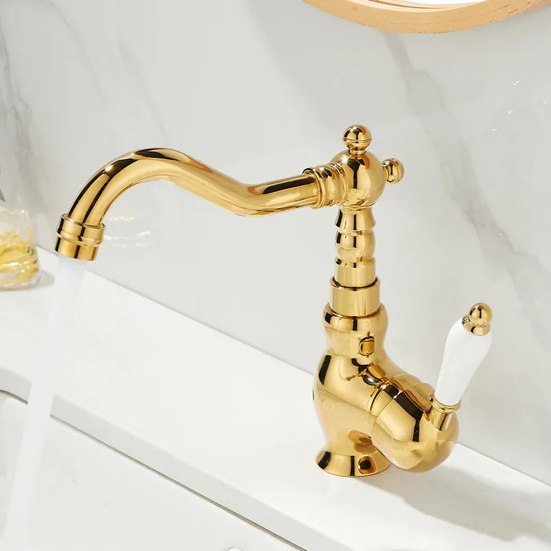 ™ Gold Basin Faucet Single Handle Bathroom Sink Tap Hot Cold Mixer Tap