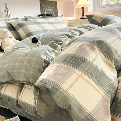 DecorBites™ Grid Print Cotton Bedding Set for Single Double Beds