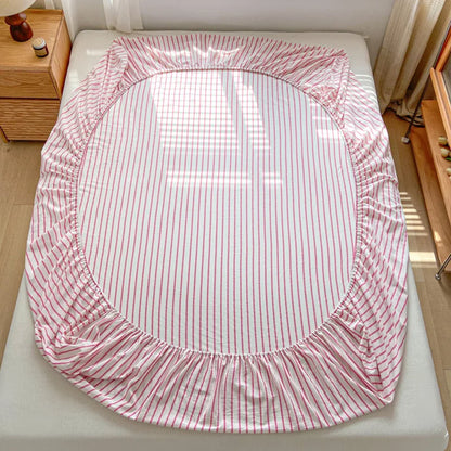 DecorBites™ Cotton Stripe Fitted Sheet- Single Cozy Mattress Cover with Elastic Band