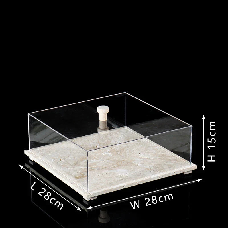 Acrylic Display Case on Travertine Base by DecorBites™ for Collectibles, Figurines, Desserts