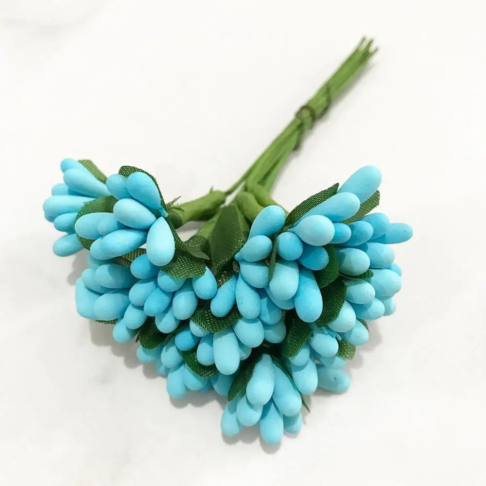 DecorBites™ Blue Flower Cherry Stamen Berries Bundle for DIY Christmas Wedding Decor