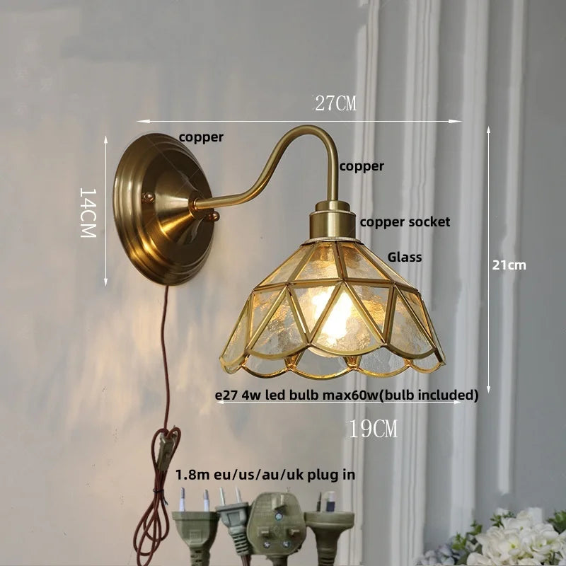 DecorBites™ Blue Glass Copper LED Wall Light Fixture Stair Bar Restaurant Bedroom E27