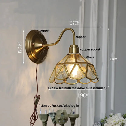 DecorBites™ Blue Glass Copper LED Wall Light Fixture Stair Bar Restaurant Bedroom E27