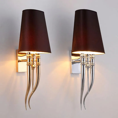 DecorBites™ Iron Claw Horn Wall Sconce with Cloth Lampshade for Bedroom and Living Room