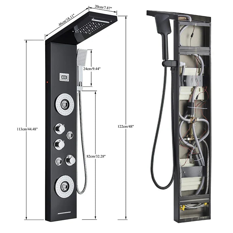 DecorBites™ LED Shower Panel Tower Rain/Waterfall Massage Spa Jets Bathroom Column