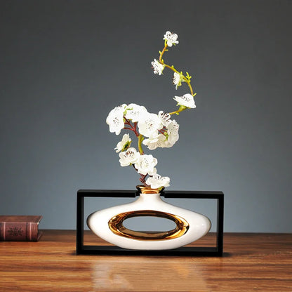 DecorBites™ Chinese Style Ceramic Vase in Wooden Frame for Modern Home Decor