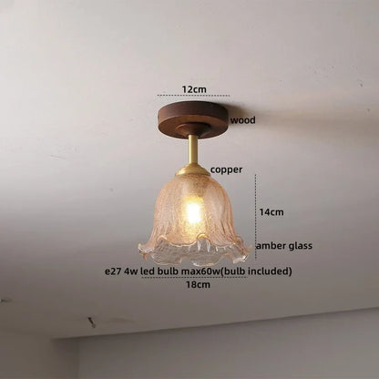 DecorBites™ Amber Glass Copper LED Ceiling Light Fixture for Modern Home Decor