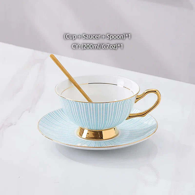 DecorBites™ Gold Porcelain Tea Set 200ml Elegant Coffee Cup Saucer Spoon Set