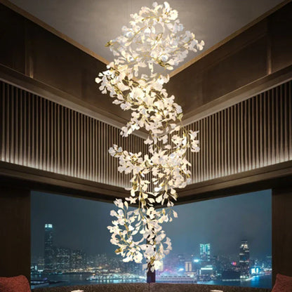 DecorBites™ Ginkgo Biloba Chandelier: Elegant Duplex Living Room Hotel Lobby Pendant Light