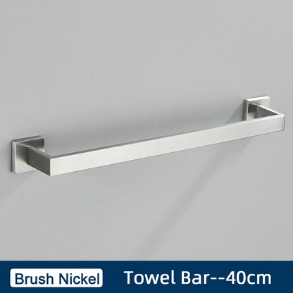 DecorBites™ Black Stainless Steel Bathroom Accessories Set: Towel Bar, Paper Holder, Hook & Bath Rack