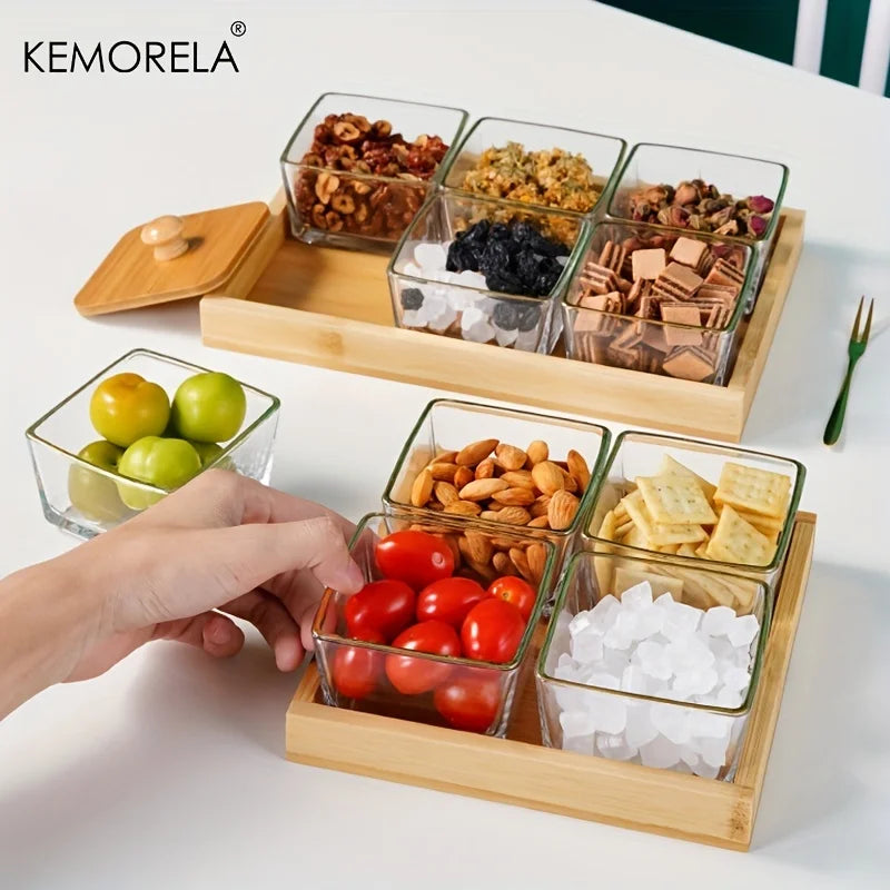 DecorBites™ Bamboo Wood Lid Glass Snack Storage Jar | Stylish Container for Snacks and Dried Fruits