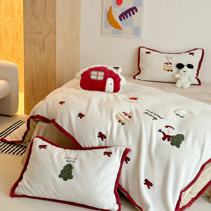 DecorBites™ Cartoon Embroidered Cashmere Winter Bedding Set - Queen Size