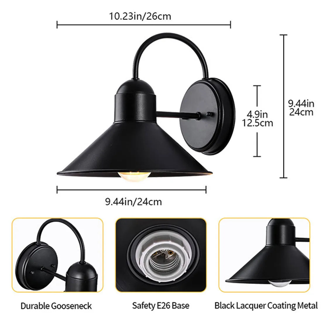 DecorBites™ Black Farmhouse Barn Lights: Waterproof Outdoor Wall Sconce with E27 Socket