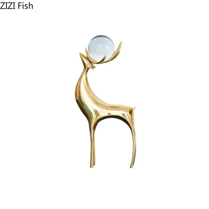 DecorBites™ Golden Deer Crystal Ball Antler Sculpture - Room Decor