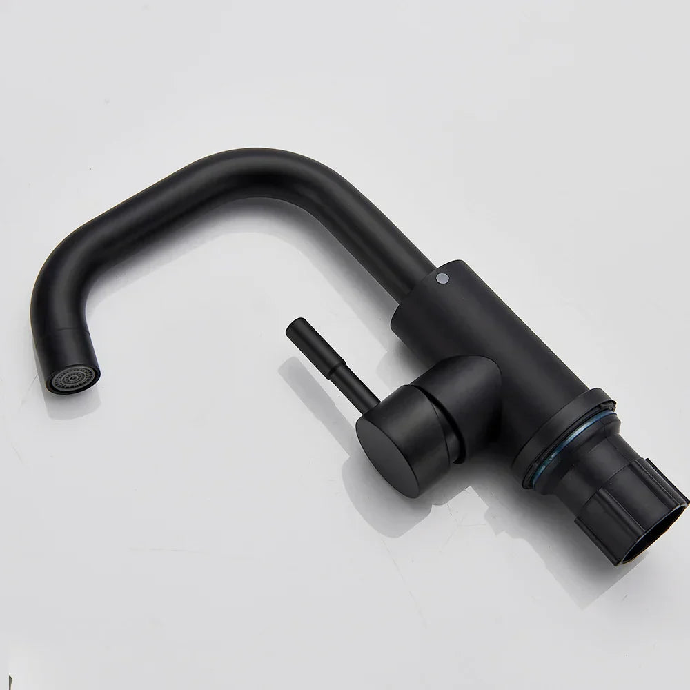 DecorBites™ Black Basin Faucet Single Cold Hot Sink Tap Short Kitchen Mixer Rotatable