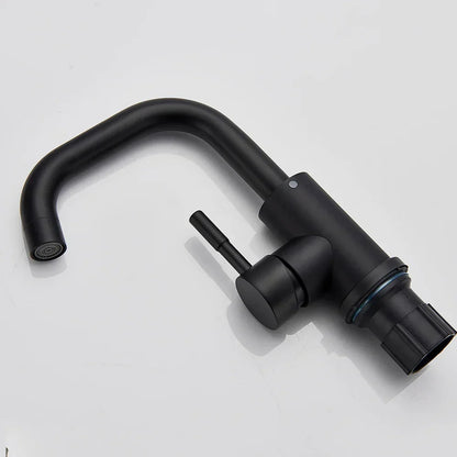 DecorBites™ Black Basin Faucet Single Cold Hot Sink Tap Short Kitchen Mixer Rotatable