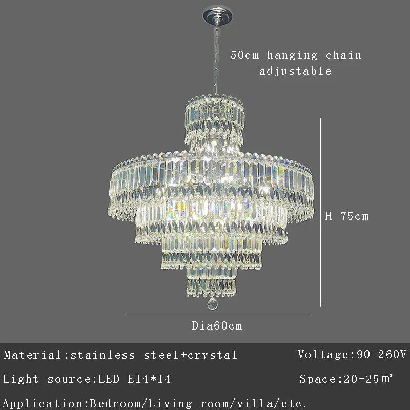 ™ Large Crystal Chandelier Chrome Hanging Lamp for Dining Room Decor