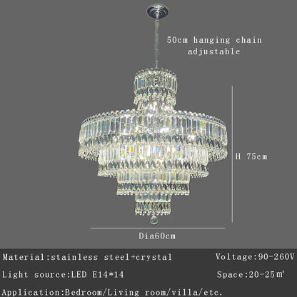 ™ Large Crystal Chandelier Chrome Hanging Lamp for Dining Room Decor