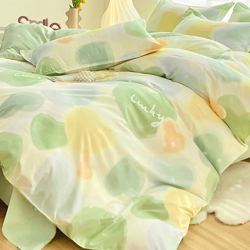DecorBites™ Aloe Cotton Printed Bed Sets 4Pcs Soft Cozy Bedding Set for Adults