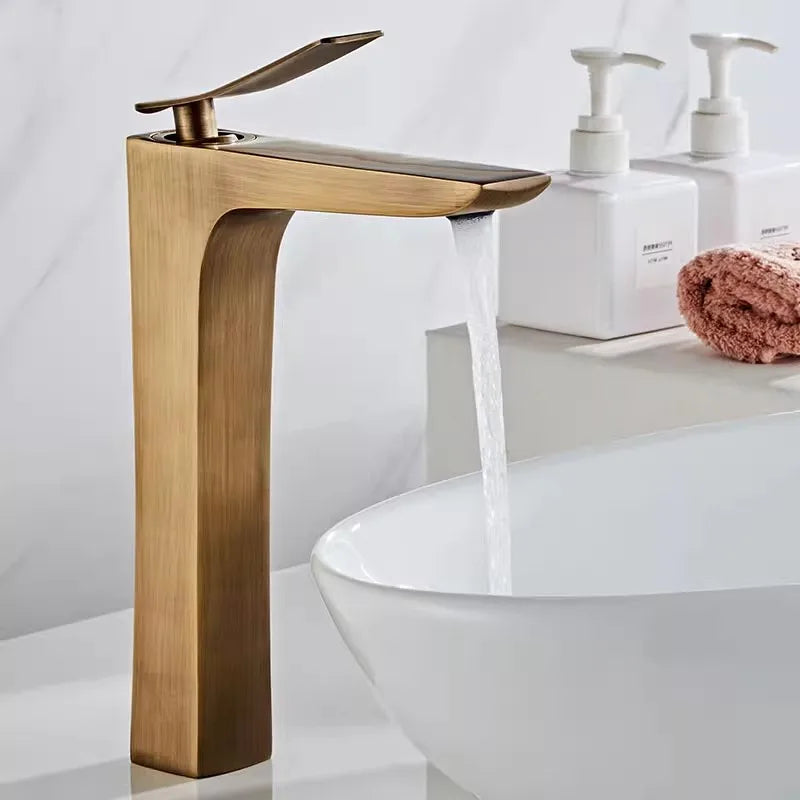 DecorBites™ Bronze Basin Faucet: Hot & Cold Deck Mounted Bathroom Sink Mixer Tap