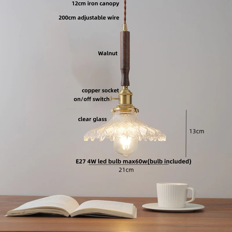 DecorBites™ Ceramic Walnut Wood Pendant Light Fixture - Adjustable LED Lamparas for Study Aisle