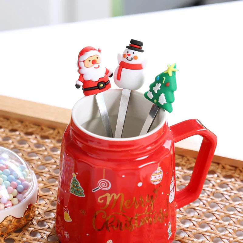 DecorBites™ Christmas Planet Ceramic Mug with Lid, Spoon - Xmas Gift Cofee Cup