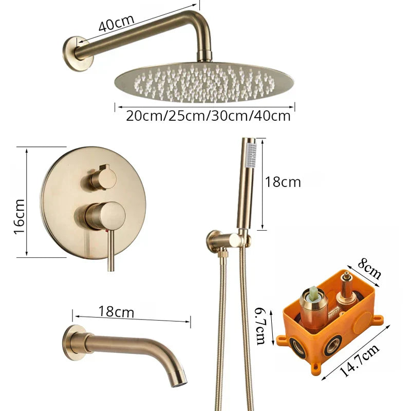 DecorBites™ Brushed Gold Shower Faucet Set Wall Mount Rainfall Shower System