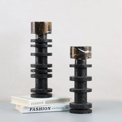 DecorBites™ Black Marble Candle Holder for Elegant Table Centerpieces