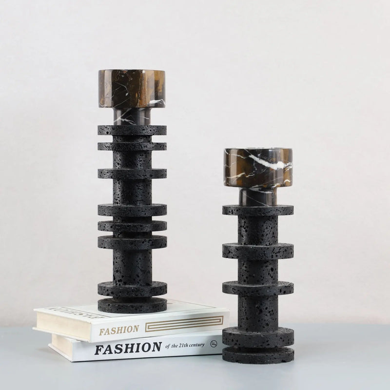 DecorBites™ Black Marble Candle Holder for Elegant Table Centerpieces