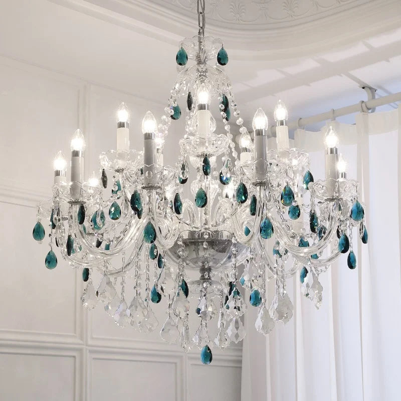 DecorBites™ Blue Crystal Chandelier: Luxury E14 Pendant Lights for Living Room and Bedroom