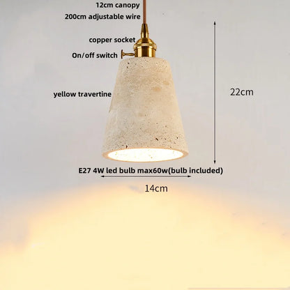 DecorBites™ LED Pendant Lamp Yellow Travertine Stone Wood Nordic Modern Hanging Light