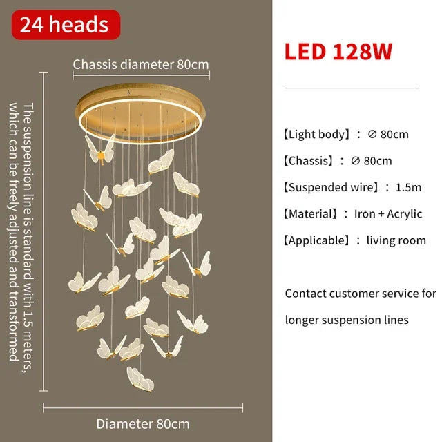 DecorBites™ Butterfly Chandelier: Nordic Staircase Pendant Lamp for Living Room Ceiling Light