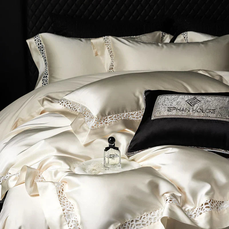 DecorBites™ Brocade Lace Edge Egyptian Cotton Bedding Set - 4Pcs