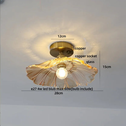 DecorBites™ Lotus Glass LED Ceiling Light with Copper Base - Modern Nordic Design