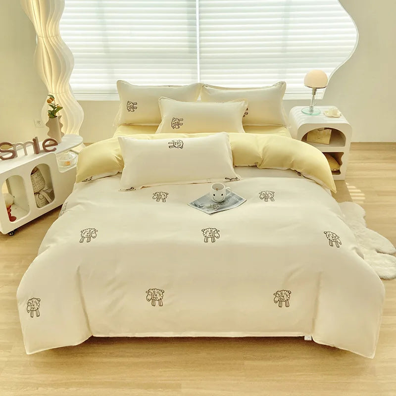 DecorBites™ Aloe Cotton Printed Bed Sets 4Pcs Soft Cozy Bedding Set for Adults