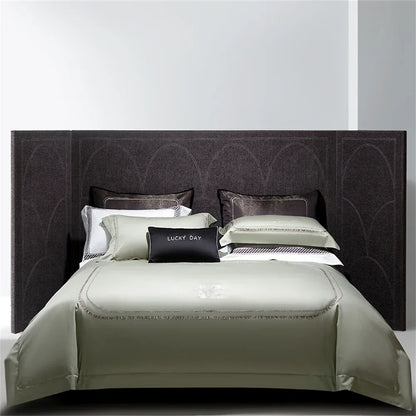 DecorBites™ Cotton Satin Jacquard Embroidery Bedding Set with Elastic Sheet & Duvet Cover