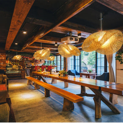 DecorBites™ Bamboo Woven Chandelier Tea Room LED Lighting