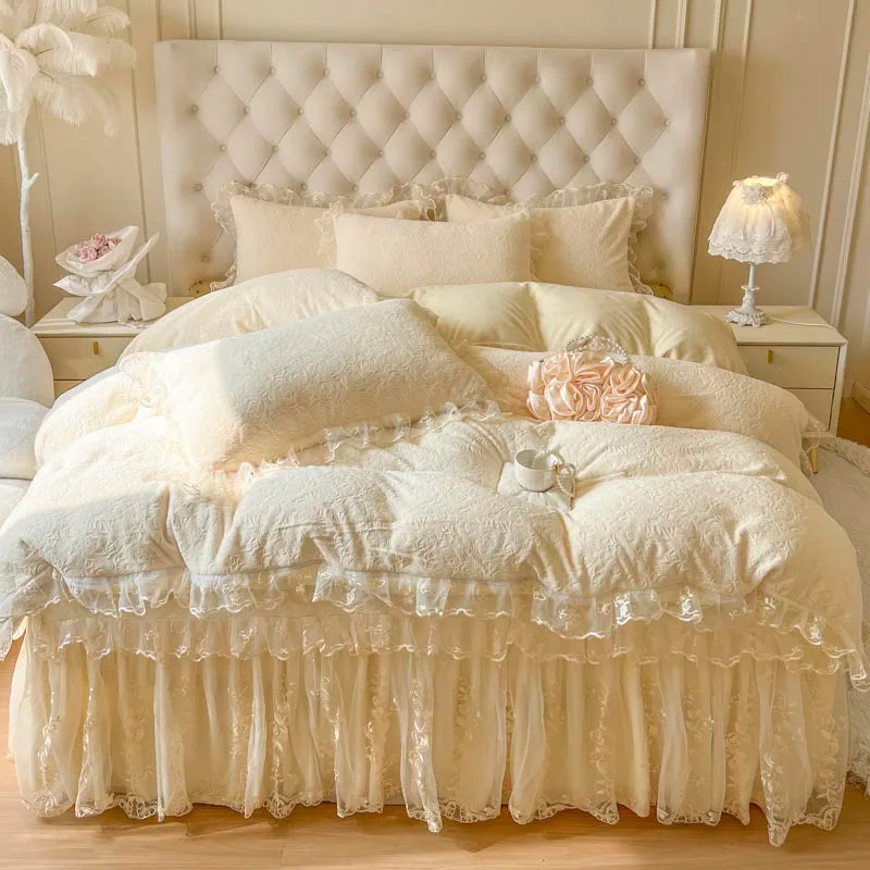 ™ Lace Princess Bedding Set with Velvet Bed Skirt & Quilt Cover