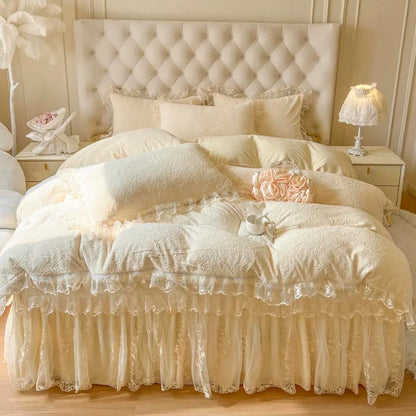 ™ Lace Princess Bedding Set with Velvet Bed Skirt & Quilt Cover