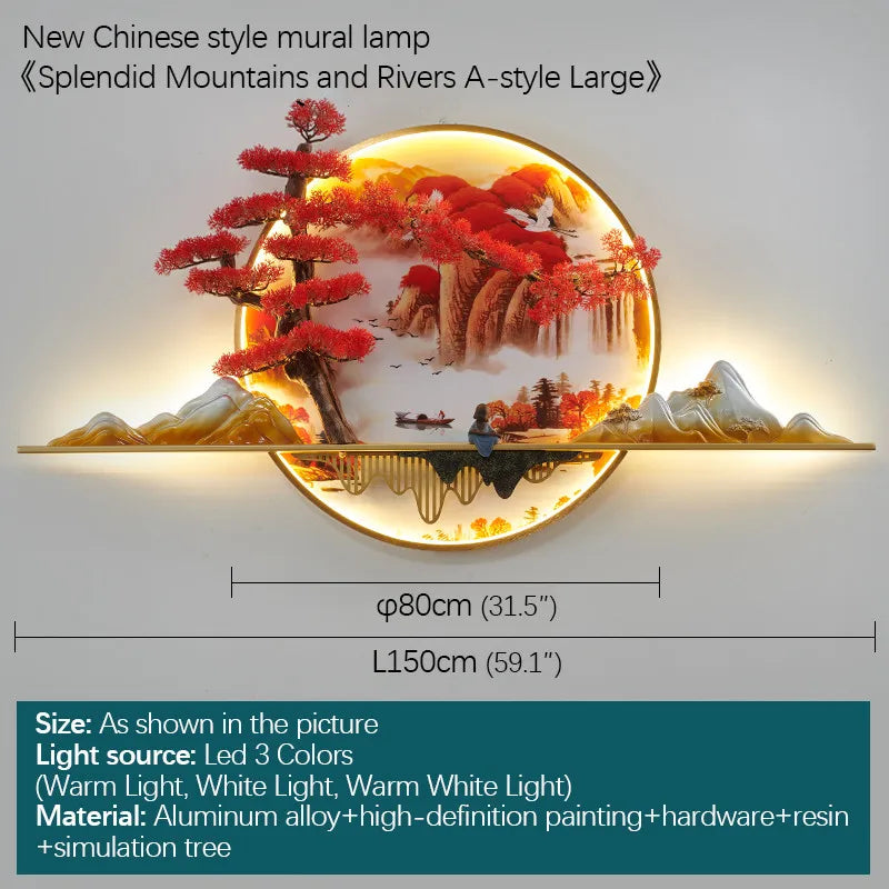 DecorBites™ 3D Chinese Pine Landscape Picture Wall Lamp for Home Living Room