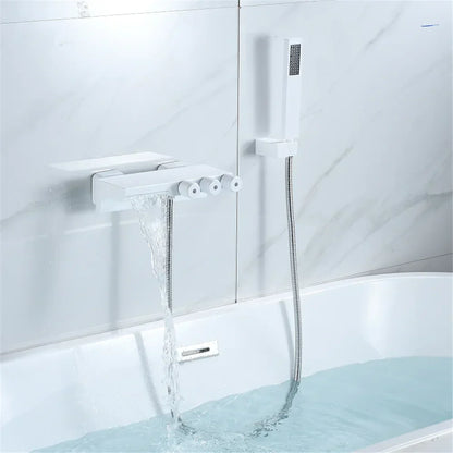 DecorBites™ Gold/Black Tub Shower Set Wall Mount Waterfall Mixer Tap Brass Rotatable
