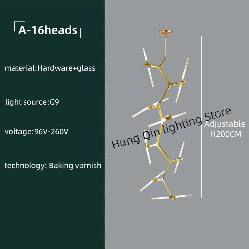 ™ Gold Branch LED Chandelier for Duplex Villa Staircase - Modern Indoor Lighting