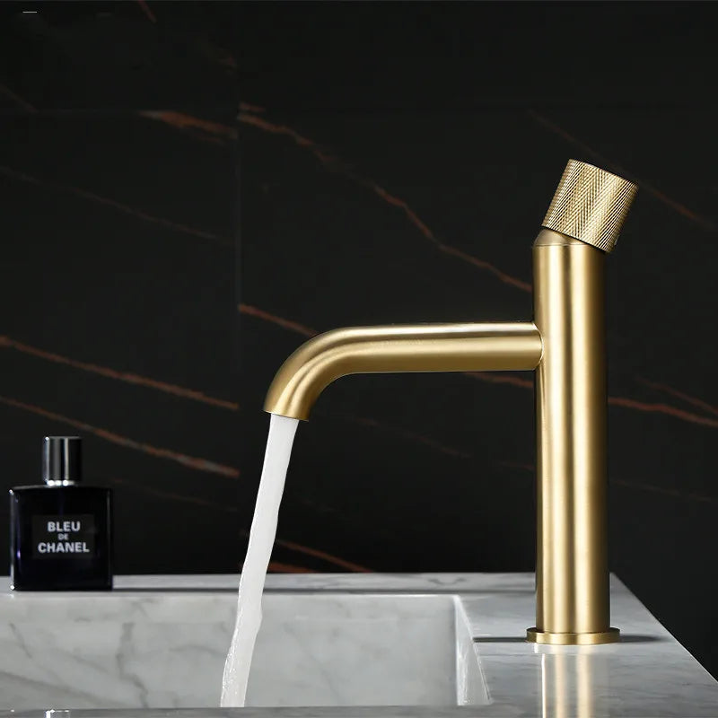 DecorBites™ Brushed Gold Basin Faucet: Solid Brass Hot Water Mixer Sink Tap