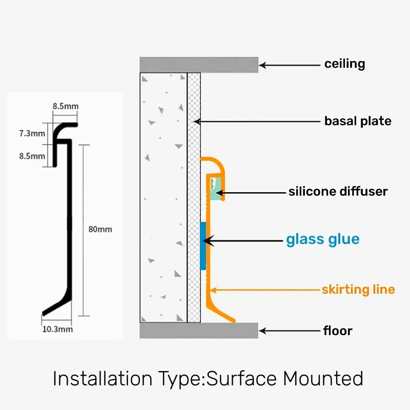 DecorBites™ LED Skirting Line Aluminum Profiles Baseboard Corner Wall Decor - Stair Bar Strip Light