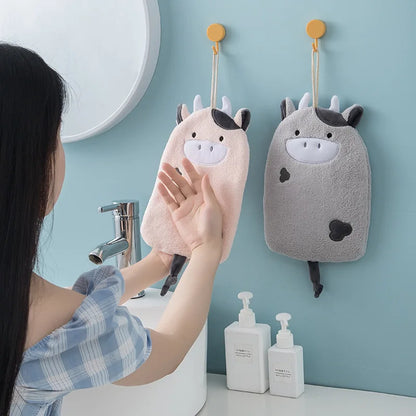 DecorBites™ Cartoon Embroidery Hanging Hand Towel - Soft, Absorbent, Quick Dry Towel