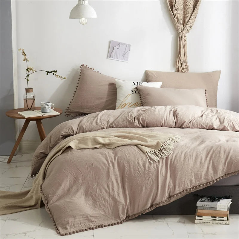 DecorBites™ Luxe Furball Tasseled Yellow Bedding Set Queen/King Size Duvet Cover & Soft Bed Cover Sets