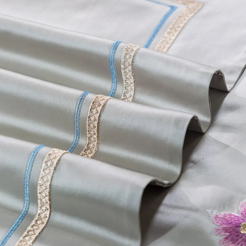 DecorBites™ 200S Embroidered Egyptian Cotton Bedding Set Queen King Sheets Duvet Cover