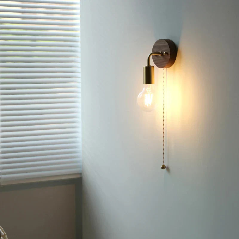 DecorBites™ LED Walnut Wood Wall Light Fixture Clear Glass Sconce Bedside Lamp