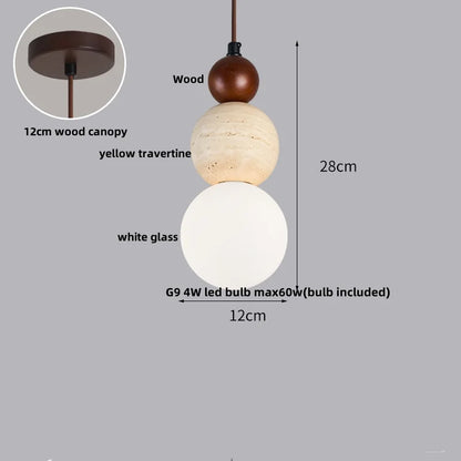 DecorBites™ Adjustable LED Pendant Light - Nordic Modern Yellow Travertine Marble Wood Fixture