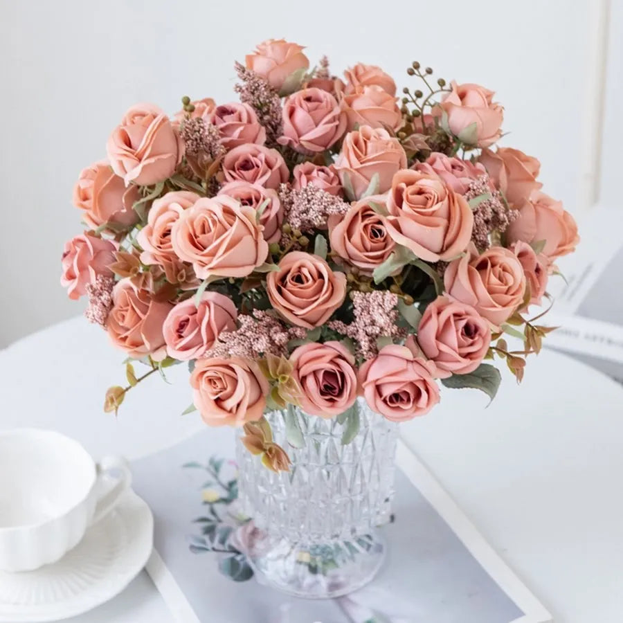 DecorBites™ 8-Head 30cm Pink Peony Silk Bouquet Wedding Home Decoration Flower Wall